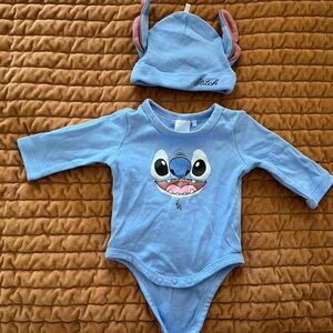 Stitch Blue Baby Bodysuit costume with ear hat